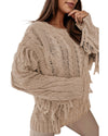 Parchment Tasseled Braided Knit Sweater - M