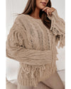 Parchment Tasseled Braided Knit Sweater - M