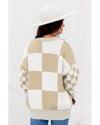 Flaxen Checkered Print Drop Shoulder Sweater - XL