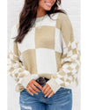 Flaxen Checkered Print Drop Shoulder Sweater - XL