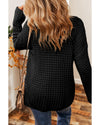 Black Hollow-out Crochet V Neck Sweater - L