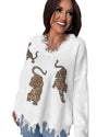White Frayed Sequin Tiger Sweater - L