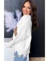 White Frayed Sequin Tiger Sweater - L