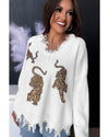 White Frayed Sequin Tiger Sweater - L