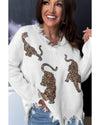White Frayed Sequin Tiger Sweater - M