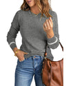 Medium Grey Ribbed Trim Crew Neck Long Sleeve Sweater - L