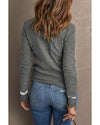Medium Grey Ribbed Trim Crew Neck Long Sleeve Sweater - L