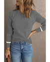 Medium Grey Ribbed Trim Crew Neck Long Sleeve Sweater - L