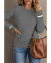 Medium Grey Ribbed Trim Crew Neck Long Sleeve Sweater - L