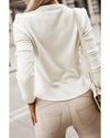 White Textured Knit Button Decor Pullover Sweater - M