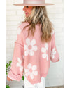 Multicolour Pearl Beaded Floral Drop Shoulder Sweater - L