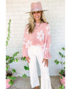 Multicolour Pearl Beaded Floral Drop Shoulder Sweater - S