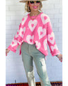 Bonbon Pearl Beaded Heart Drop Shoulder Sweater - M