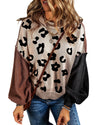 Coffee Leopard Print Colorblock Pullover Sweater - M