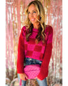 Multicolor Checkered Pattern Heart Detail Textured Sweater - M
