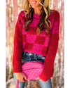 Multicolor Checkered Pattern Heart Detail Textured Sweater - M
