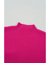 Rose Red Patch Pocket Ribbed Knit Short Sleeve Sweater - M