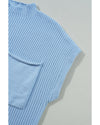 Beau Blue Patch Pocket Ribbed Knit Short Sleeve Sweater - 2XL