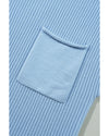 Beau Blue Patch Pocket Ribbed Knit Short Sleeve Sweater - XL
