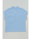 Beau Blue Patch Pocket Ribbed Knit Short Sleeve Sweater - XL