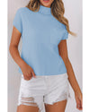 Beau Blue Patch Pocket Ribbed Knit Short Sleeve Sweater - XL