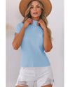 Beau Blue Patch Pocket Ribbed Knit Short Sleeve Sweater - XL