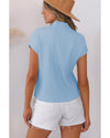 Beau Blue Patch Pocket Ribbed Knit Short Sleeve Sweater - XL