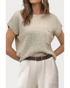 Pale Khaki Patch Pocket Short Sleeve Sweater - XL