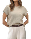 Pale Khaki Patch Pocket Short Sleeve Sweater - XL