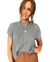Gray Crew Neck Cable Knit Short Sleeve Sweater - 2XL