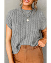 Gray Crew Neck Cable Knit Short Sleeve Sweater - 2XL