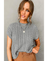 Gray Crew Neck Cable Knit Short Sleeve Sweater - 2XL
