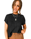 Black Crew Neck Cable Knit Short Sleeve Sweater - L