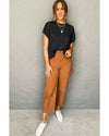 Black Crew Neck Cable Knit Short Sleeve Sweater - L