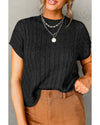 Black Crew Neck Cable Knit Short Sleeve Sweater - L