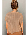 Light French Beige Crew Neck Cable Knit Short Sleeve Sweater - S
