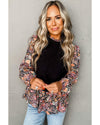 Black Contrast Floral Sleeve Peplum Sweater - S