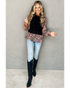 Black Contrast Floral Sleeve Peplum Sweater - S