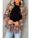 Black Contrast Floral Sleeve Peplum Sweater - S