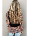 Black Contrast Floral Sleeve Peplum Sweater - S