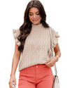 Parchment Cable Knit Mock Neck Cap Sleeve Sweater - XL