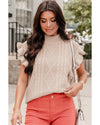 Parchment Cable Knit Mock Neck Cap Sleeve Sweater - XL