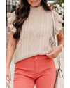 Parchment Cable Knit Mock Neck Cap Sleeve Sweater - XL