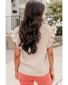 Parchment Cable Knit Mock Neck Cap Sleeve Sweater - XL