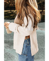 Parchment Cable Knit Color Block Side Splits High Neck Sweater - M