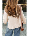 Parchment Cable Knit Color Block Side Splits High Neck Sweater - XL