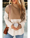 Parchment Cable Knit Color Block Side Splits High Neck Sweater - XL
