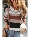 Taupe Classic Round Neck Colorblock Knit Sweater - XL
