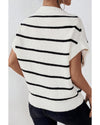 White Stripe Striped Pattern Batwing Sleeve Sweater - XL