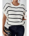 White Stripe Striped Pattern Batwing Sleeve Sweater - XL